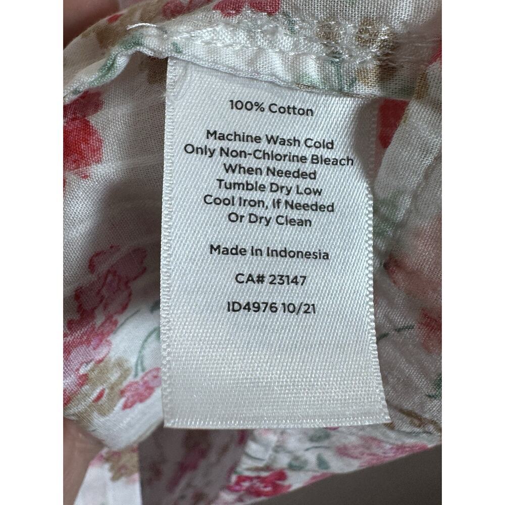 Talbots Womens Shirt XL Floral Cotton Coastal Beach Ruffle Pintuck Cottage - Picture 6 of 9